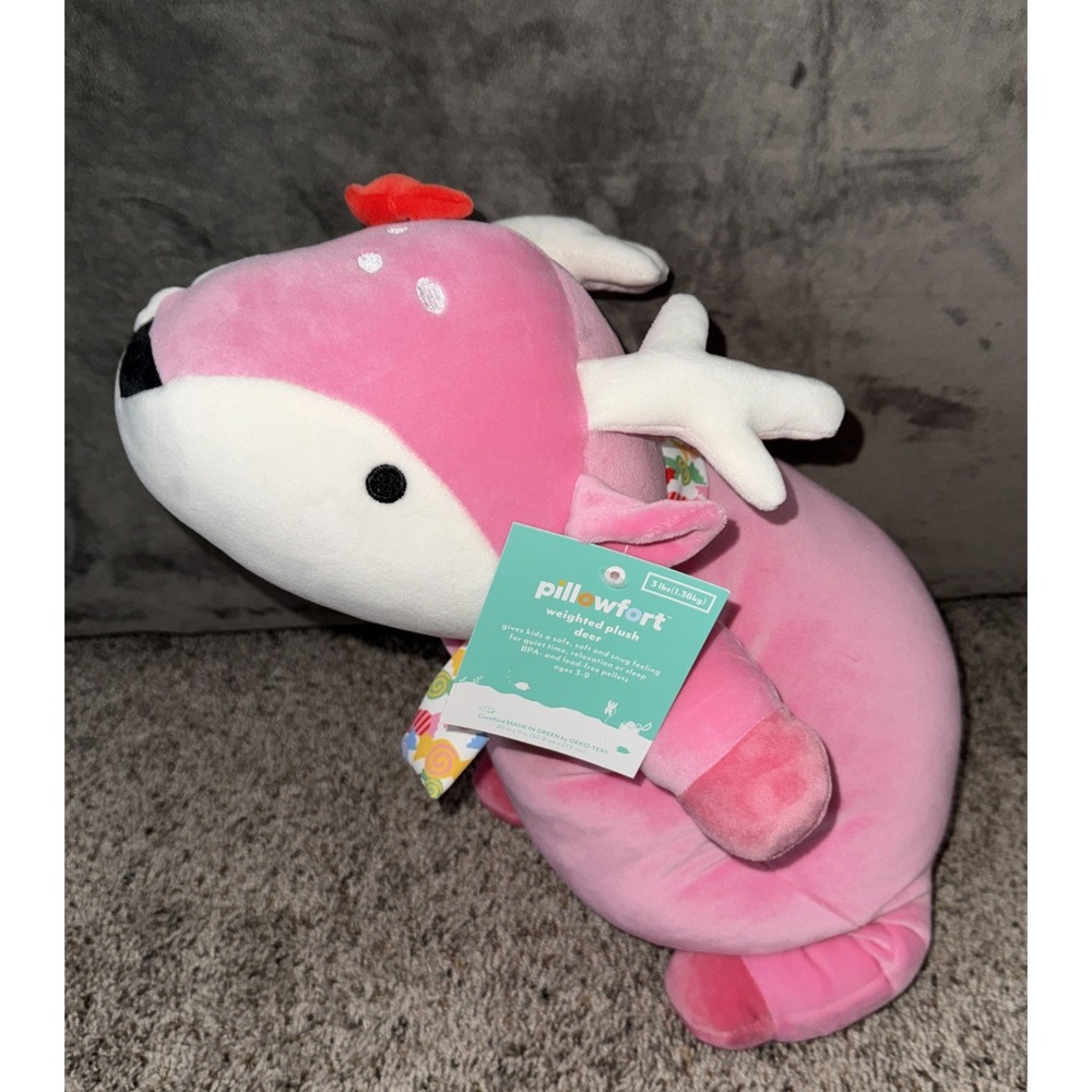 Pillowfort 3 lb  20" Holiday Pink Deer Weighted Plush Throw Pillow Brand New!